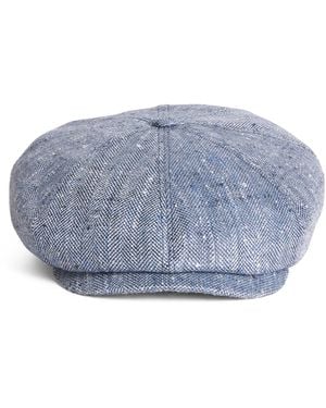 Stetson Silk-Linen Herringbone Flat Cap - Blue