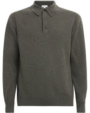 Sunspel Cashmere Long-Sleeve Polo Shirt - Green