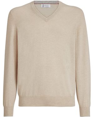 Brunello Cucinelli Cashmere V-Neck Jumper - White