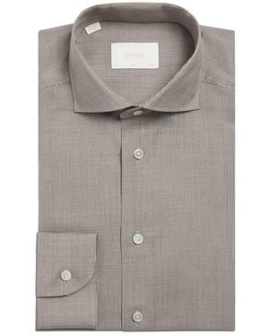 Eton Merino Wool Houndstooth Shirt - Grey