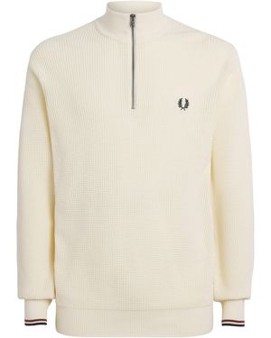 Fred Perry Cotton Waffle-Knit Quarter-Zip Sweatshirt - White