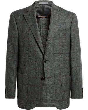 Corneliani Virgin Wool-Silk-Cashmere Check Blazer - Black