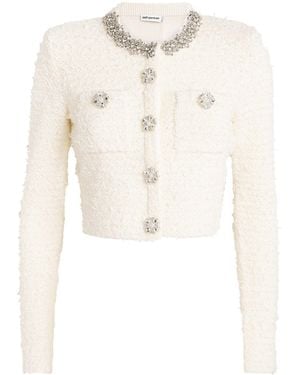 Self-Portrait Bouclé Embellished Cardigan - White