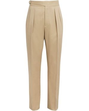 Ralph Lauren Silk Pleated Byron Straight Trousers - Natural