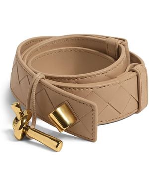 Bottega Veneta Leather Intrecciato Andiamo Belt - Natural