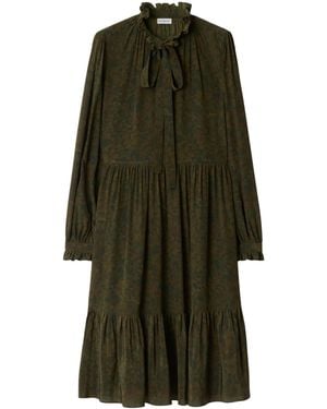 Burberry Silk Crepe Foliage Midi Dress - Green