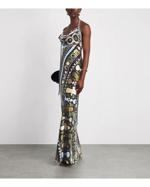 pucci marmo halterneck satin jersey maxi dress in Blue pucci beach dress