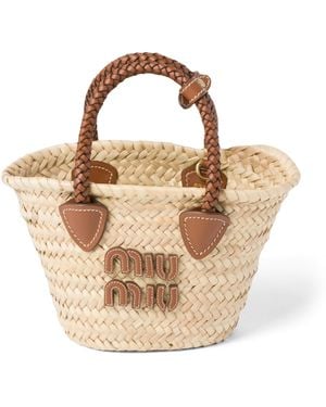 Miu Miu Mini Straw Basket Tote Bag - Metallic