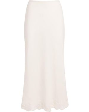 RIXO London Linen-Blend Crystal Midi Skirt - White