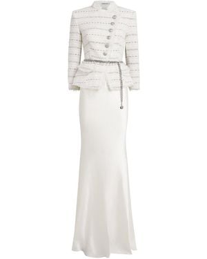 Self-Portrait Bouclé Satin Maxi Dress - White