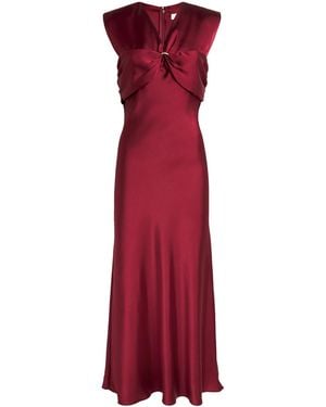 Sandro Satin V-Neck Maxi Dress - Red
