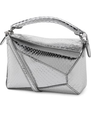 Loewe Exclusive Mini Python Skin Puzzle Edge Top-Handle Bag - Metallic