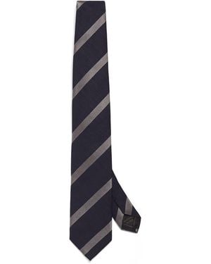 Brioni Silk-Cotton Stripe Tie - White