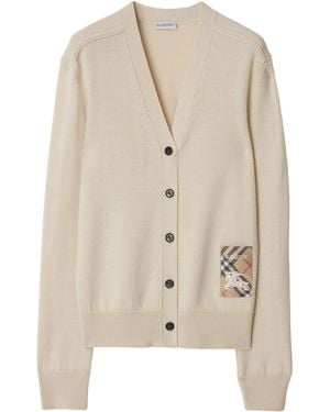 Burberry Wool Logo-Label Cardigan - Natural