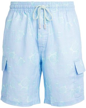 Vilebrequin Linen Turtle Print Cargo Shorts - Blue