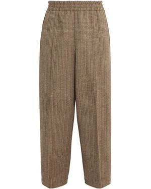 Ami Paris Wool-Blend Elasticated Wide-Leg Pants - Natural