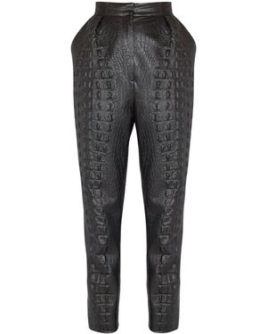 Balmain Croc-Embossed Straight-Leg Trousers - Grey