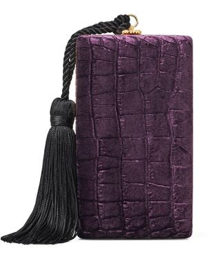 Aspinal of London Velvet Croc-Embossed Paloma Box Clutch Bag - Purple