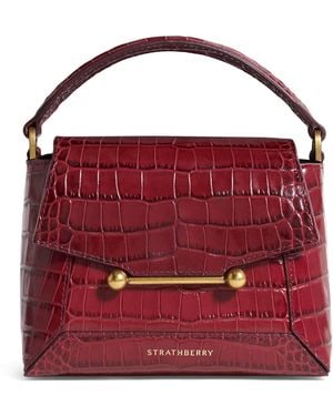 Strathberry Croc-Embossed Leather Mosaic Nano Satchel Bag - Red