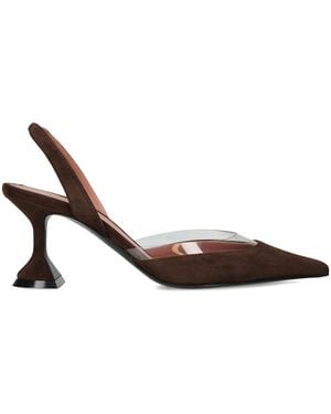 AMINA MUADDI Suede Lara Slingback Heels 70 - Brown
