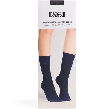 Wolford Stretch-Cotton Ribbed Mid-Calf Socks - White