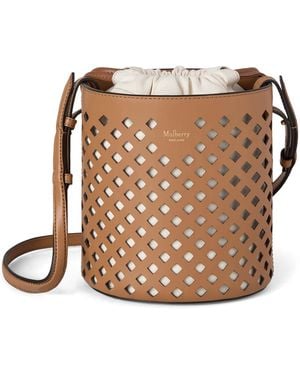 Mulberry Leather Perforated Bucket Bag - Brown