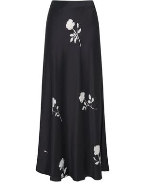 Lafayette 148 New York Satin Floral Maxi Skirt - Black
