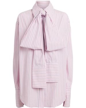 Late for Work Cotton-Blend Striped Pussybow Shirt - Pink