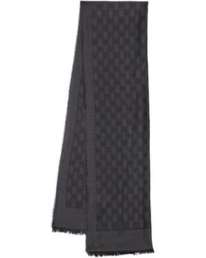 Canali Wool-Silk-Blend Geometric Jacquard Scarf - Grey