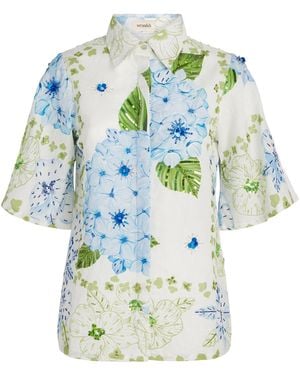 VERANDAH Linen-Cotton Hydrangea Shirt - Blue
