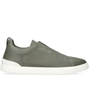 ZEGNA Leather Triple Stitch Sneakers - Green