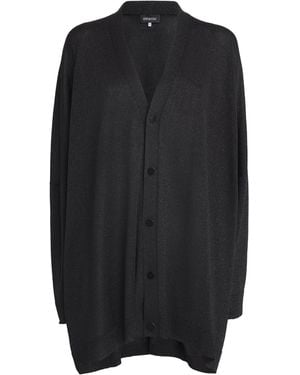 Eskandar Metallised V-Neck Cardigan - Black