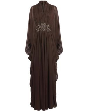 Zuhair Murad Silk Chiffon Embellished Gown - Brown