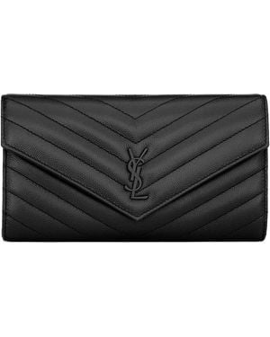 Saint Laurent Large Leather Cassandre Envelope Wallet - Black