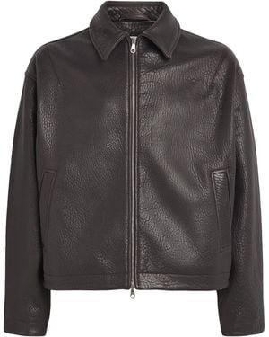 Cole Buxton Bomber Shrunken Leather Jacket - Black
