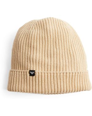 Emporio Armani Ribbed Beanie - Natural