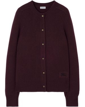 Burberry Cashmere Crew-Neck Cardigan - Purple