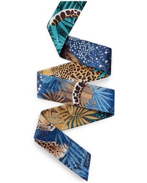 Cartier Silk Blooming Panthère Skinny Scarf - Blue