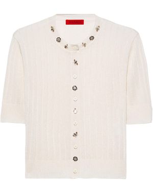 MAX&Co. Ribbed Short-Sleeve Cardigan - White