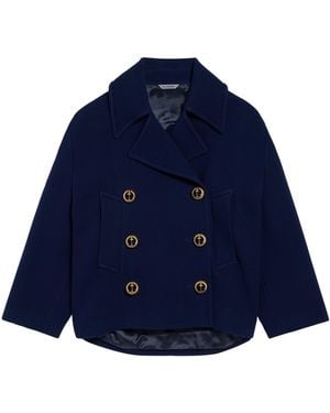 Balenciaga Wool Double-Breasted Pea Coat - Blue