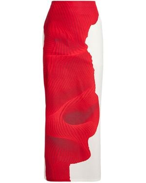 Issey Miyake Cotton-Blend Knit As Represented Maxi Skirt - Red