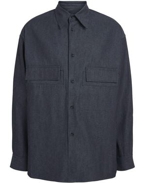 SAGE NATION Cotton Pinstripe Vincent Overshirt - Blue