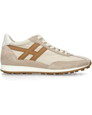 Hogan Suede H669 Allacciato Trainers - Natural