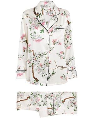 Olivia Von Halle Silk Floral Lila Pyjama Set - White