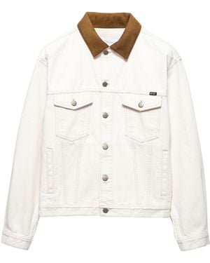 Prada Leather-Collar Denim Jacket - White