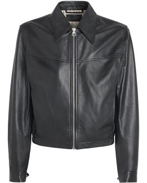 Lemaire Waxed Leather Biker Jacket - Grey