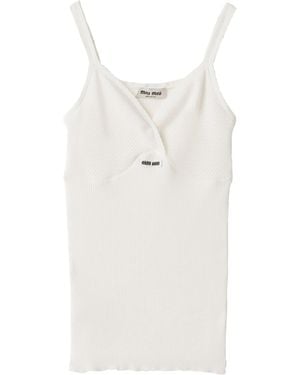 Miu Miu Cotton Knitted Logo Tank Top - White
