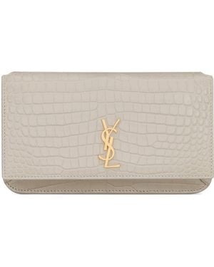 Saint Laurent Leather Cross-Body Phone Holder - Gray