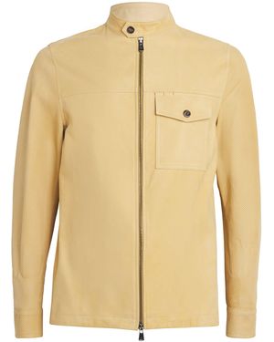 Isaia Lamb Suede Zip-Up Overshirt - Natural
