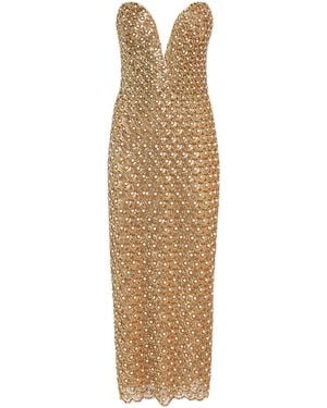 Carolina Herrera Embellished V-Neck Gown - Natural